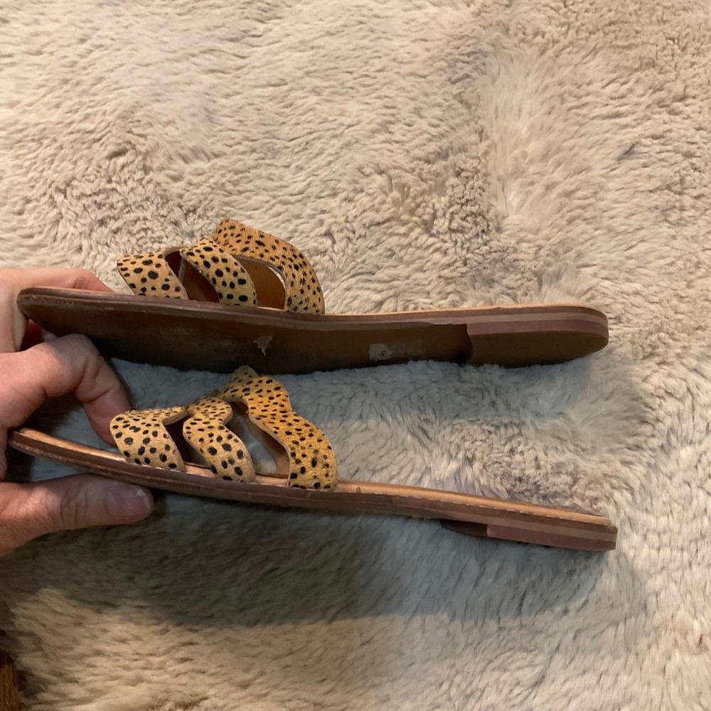 Madewell The Wave Sandals Size 7.5 Spotted Calf Hair Leather Flats Slide Leopard - Picture 6 of 11